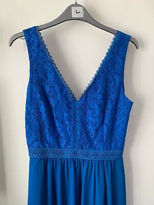 Oasis Dress Size 8 Blue Sleeveless V Neck Lace Maxi Occasion Prom Bridesmaid • £15