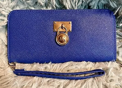 MICHAEL KORS Hamilton Blue Saffiano Leather  Zip Around Wristlet Wallet EUC • $45