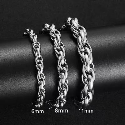 6/8/11mm Man Woman Stainless Steel Braided Rope Chain Bracelet Bangle Cuff • $10