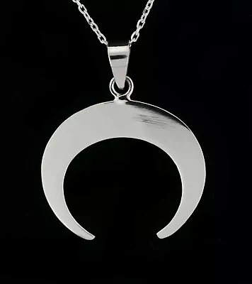 Solid 925 Sterling Silver Horn Moon Pendant Necklace Crescent • £9.49