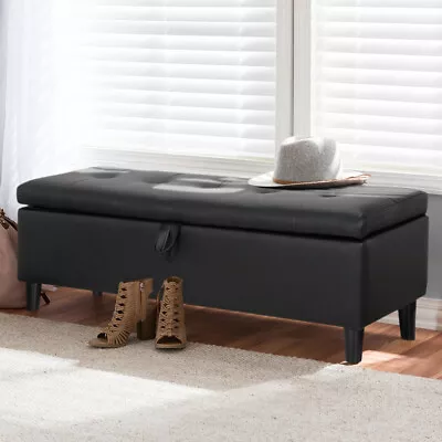 Living Room Shoe Changing Stool Seat Ottoman PU Leather Rectangle Storage Bench • £75.95