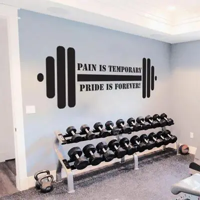 PAIN IS TEMPORARY PRIDE FOREVER Gym Weights Decal WALL STICKER Art Quote SQ118 • £21.59