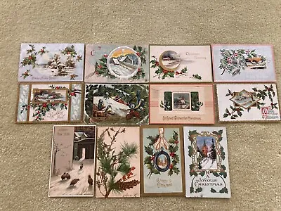 LOT OF 12 VINTAGE ANTIQUE POSTCARDS CHRISTMAS 1907-1910 In Clear Sleeves • $8.99