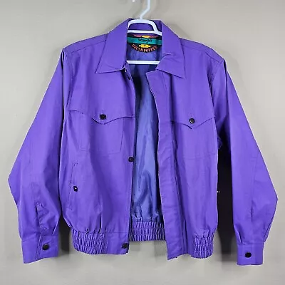 Vintage Wrangler Brushpopper Jacket Mens Large Purple Zip Button Coat Western • $71.20