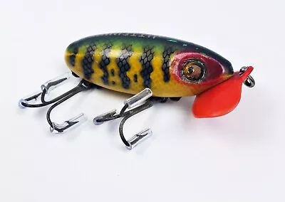 Fred Arbogast Wartime WOOD Jitterbug Lure Perch Scale With Red Plastic Lip • $19.99