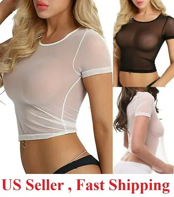 Women Sexy See Through Mesh Sheer Tank Crop Top Clubwear Party Tee Lingerie • $8.95