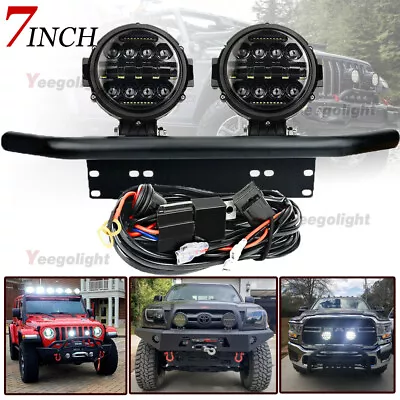 7  Led Work Lights W/ 23'' Bull Bar Bumper License Plate For Jeep Bumper Ford US • $84.99