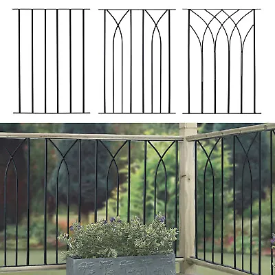 Straight/Cruved Black Metal Decking Panels Steel Garden Fence Spindle Railings • £22.95