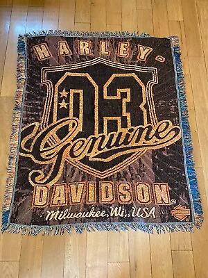 Vintage Harley Davidson Afghan Throw Blanket 68 X 46 Eagle Wings USA • $36.33