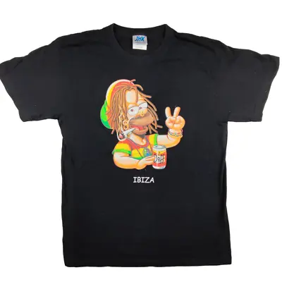 JHK Homer Simpson Reggae Rasta Ibiza T Shirt Size S Black Mens Cotton Graphic • $18.93