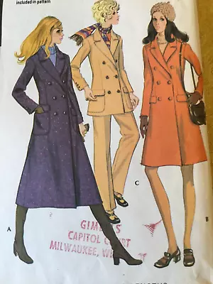 Vintage 1970 Coat Pattern Mccalls Size 14 Miss • $14.99