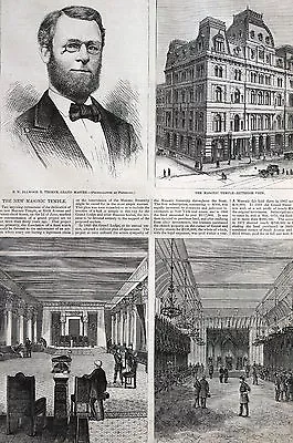 New Masonic Temple 23rd St. ELLWOOD THORNE 1875 Matted Antique Print And Story • $32
