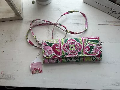 Vera Bradley Sleek Wallet Retired Pinwheel Pink Green Floral • $35