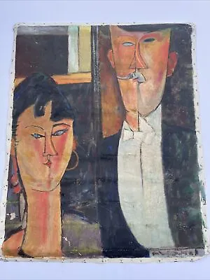 Mid Century Painting Portrait Bride Groom After Modigliani Old Movie Prop Rare • $1400