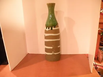 Funky Mid- Century Shades Of Green Ceramic Drip Edge Tall 18  Vase • $29.95