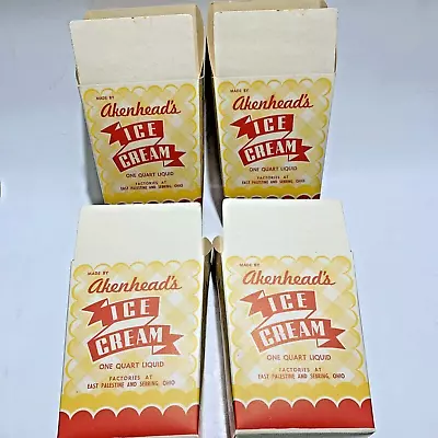 4 Ice Cream 1 Quart Paper Container Box Red Yellow White Akenheads Vintage Unuse • £13.82