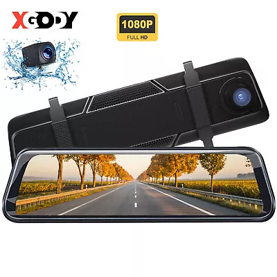 $74.79 • Buy XGODY Dash Camera Rear View Car Cam Reversing Mirror Front & Rear DVR Recorder