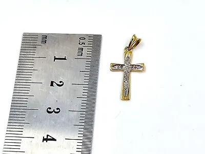 9ct Gold Small Cross Pendant With Cz • £1.20