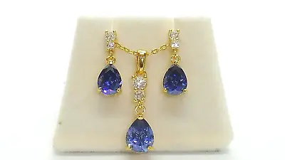 Ladies 9 Ct Gold On 925 Silver Tanzanite & White Sapphire Earring Necklace Set • £49.49