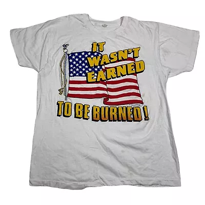 Vtg 80s Patriot USA FLAG IT WASN'T EARNED TO BE BURNED Shirt Sz XL Single Stitch • $19.99