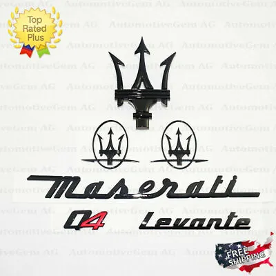 Maserati Emblem Levante Q4 Grille Trident Side Logo Black Badge Set Sticker Kit • $147.24