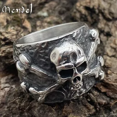 MENDEL Gothic Mens Skull And Bones Biker Ring For Men Stainless Steel Size 7-15 • $12.99