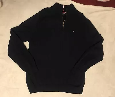 Tommy Hilfiger Sweater Men XXL Black 1/4 Zip Pullover Flag Logo Turtleneck • $16.99