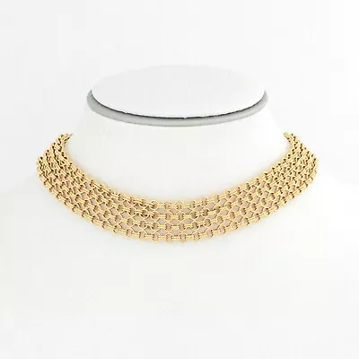 Vtg MONET 4 Strand Interlocking Double Chain Link Gold Plated Choker Necklace • $40