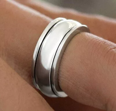 Simple Design 925 Sterling Silver Handmade Meditation Thumb Spinner Ring H82 • $14.99