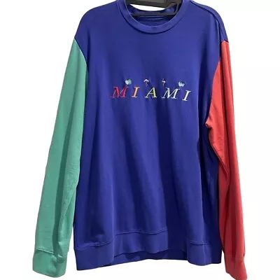 Miami Mens Pacsun Pullover Sweatshirt Blue Multicolor Color Block Embroidered M • $20.43