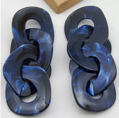 Large Blue Acrylic Link EARRINGS 60's 80's Style. Huge Zara Style • £7.99