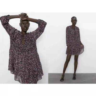 Zara Boho Floral Chiffon Dress • $29