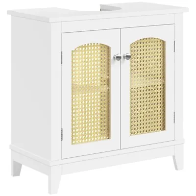 Under Sink Cabinet With 2 Rattan Doors And Adjustable Shelf Freestanding Cabinet • £38.99