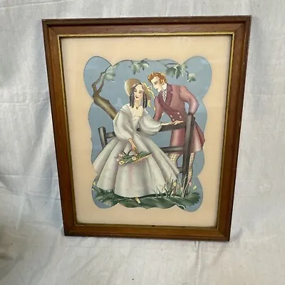 Antique Brewster Lithograph Victorian Couple Morris & Bendien Inc. Scallop Matt • $25