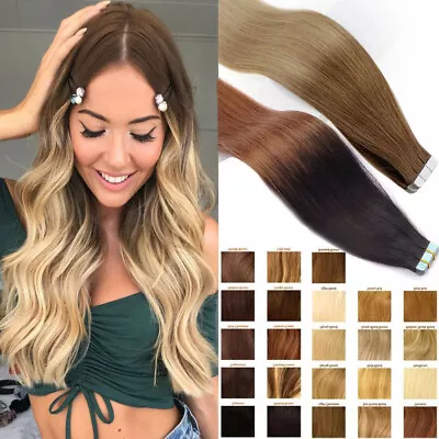 £36.96 • Buy UK PREMIUM Tape In Russian Remy Human Hair Extensions 150G THICK Skin Weft OMBRE