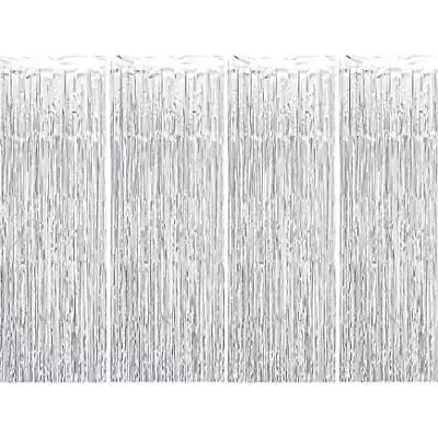 Silver Foil Fringe Curtain 4pcs 3.28ft X 8.2ft Metallic Tinsel Door Streamers Ph • $15.26