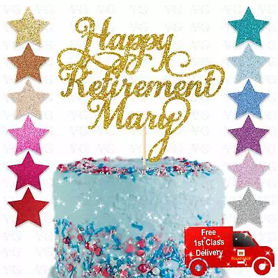 Personalised Happy Retirement Gold Glitter Cake Topper Any Name Word Custom Rose • £2.75