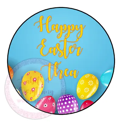 Personalised Happy Easter Egg Party Sweet Cone Stickers Labels Gift Box Hamper  • £1.99