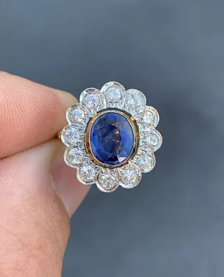 18ct Gold Natural Sapphire & Diamond Exceptional Large Vintage Cluster Ring 18k • $1