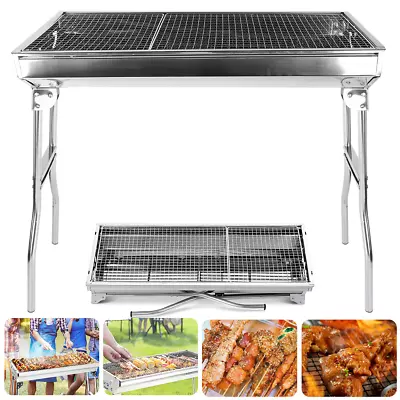 Folding BBQ Grill Barbecue Charcoal Rack Shish Kebab Stainless Steel Outdoor • $35.98