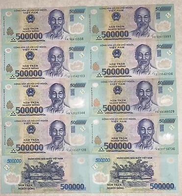 Vietnamese Dong 5 Million ( 10 X 500000 Note ) Vietnam Currency VND Lot Bundle • $345