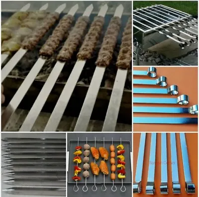 BBQ Solid Metal Skewers Flat Wide Square Curved Kebab Shish Tikka Grill Skewer • £3.48