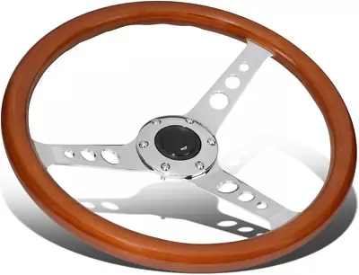 14 Inches Wood Grain Grip Vintage Steering Wheel 2 Inches Deep Dish Stainless St • $110.99