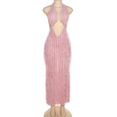 $25.88 • Buy NEW Women Summer Sexy Perspective Mesh Halter Deep V Neck Backless Midi Dress #B