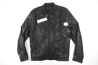 Calvin Klein Ck Black Medium Moto Style Faux Leather Bomber Jacket Mens Nwt New • $45