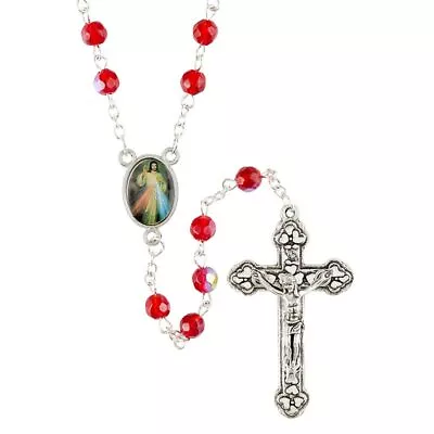 Divine Mercy Ruby Glass Bead Rosary With Gift Box (J5957) 21  Long • $10.95