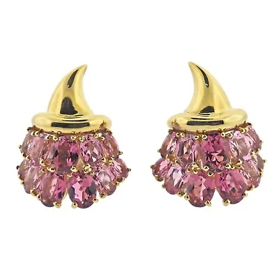 Verdura Pink Tourmaline Gold Cornucopia Earrings • $9800