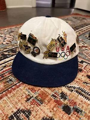 Vintage Atlanta 1996 Olympics White Starter Hat Baseball Cap W/ 13 Pins • $25