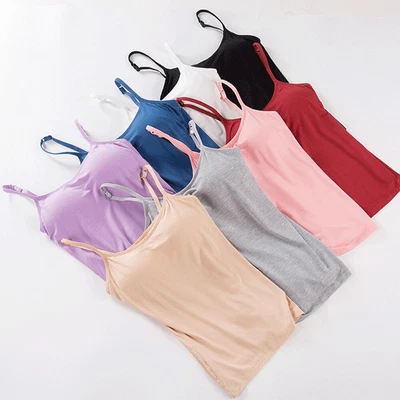 £9.56 • Buy Long Cami With Built In Shelf Bra Adjustable Strap Women Layering Basic Tank Top