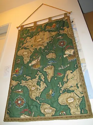 $75 • Buy Vintage UNIQUE Old World Map, Wall Tapestry 39 X 24 - Hand-made,Stuffed 3D, RARE